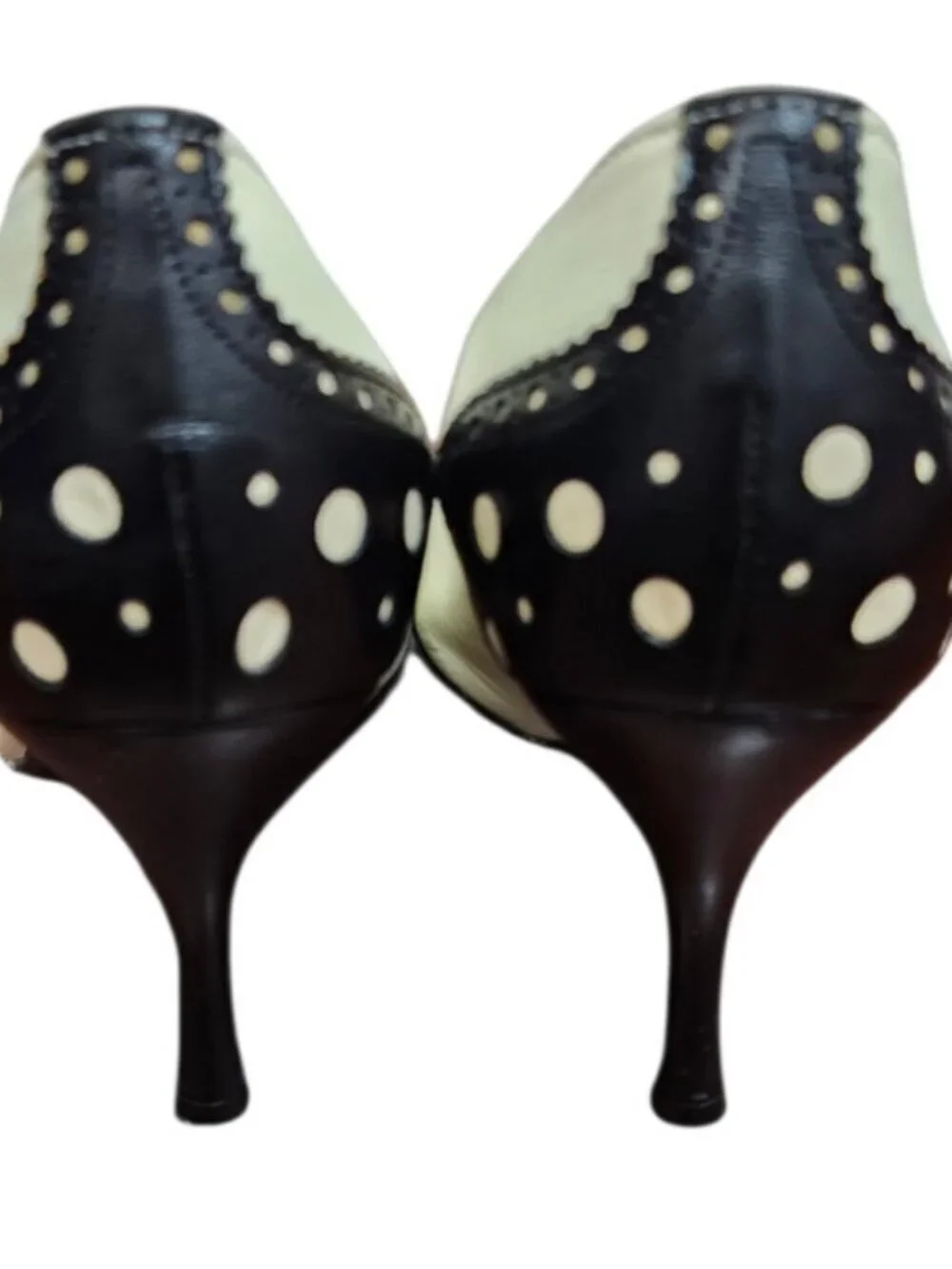 Sergio Rossi Polka Dot Heels Pumps Black White Leather Pointed Toe EU 39 Italy
